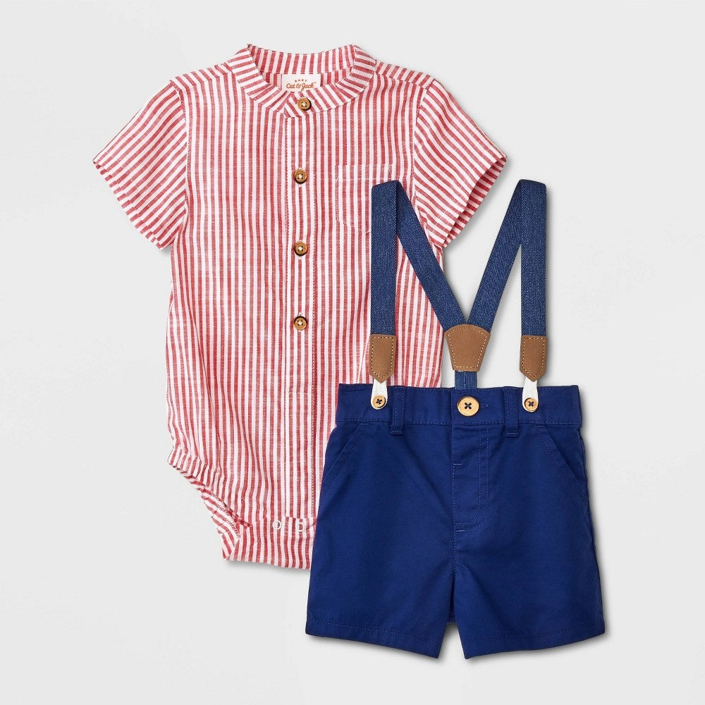 Cat & Jack Baby Boys' Mini Man Striped Set  Size 0-3M