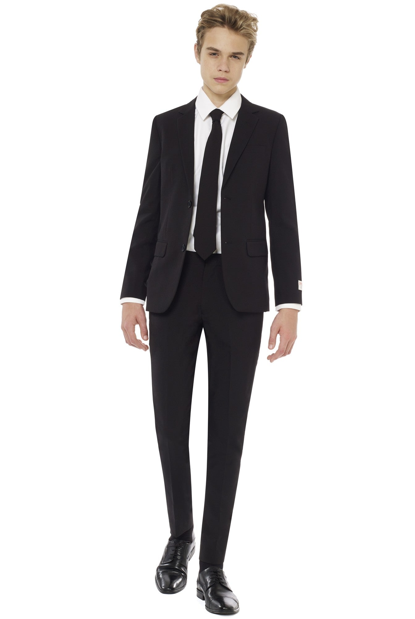 OppoSuits Big Boys Black Knight Slim Fit Solid Suit Including Blazer, Pants and Clip-on-Tie - Black