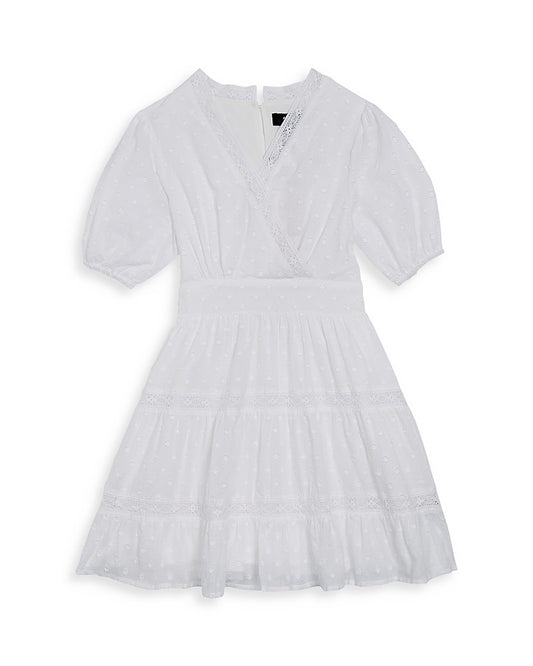 Aqua Girls' Tiered Dress Puff Sleeve Lace Trim, XL