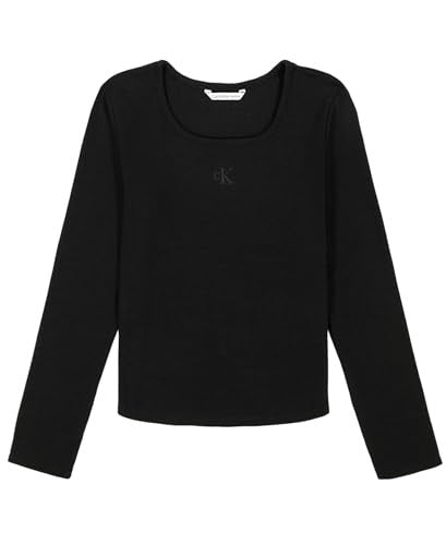 Calvin Klein Girls' Ribbed T-Shirt Black, Long Sleeves, Size S