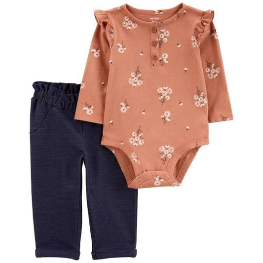 Carter's Floral Bodysuit & Pants Set, 9 Months - Brown