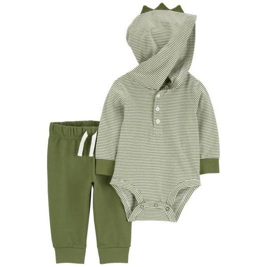 Carter's Baby Boys Cotton Dinosaur Hooded Bodysuit & Pants, 2 Piece Set - Green
