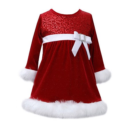 Bonnie Baby Sequin Velvet Santa Dress,
 6-9 Months - Red girl