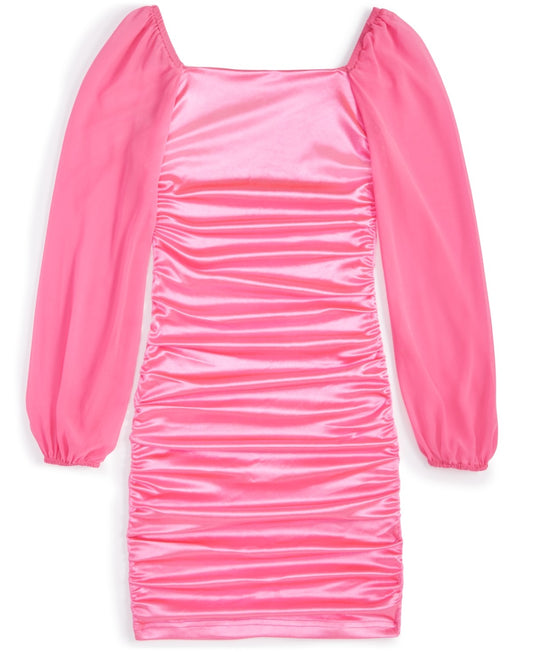 With Jules Big Girls Ruched Dress XL Bright Pink