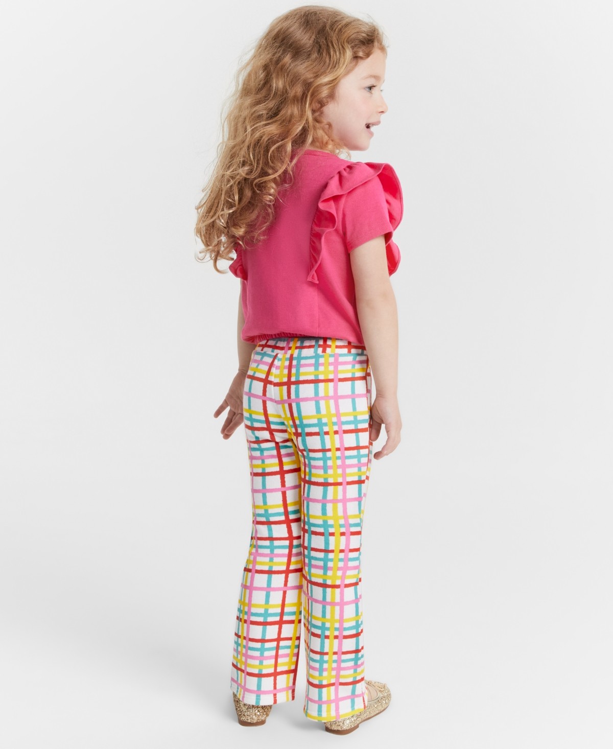 Epic Threads Toddler Girls Plaid Flare Pants 3T Angel White