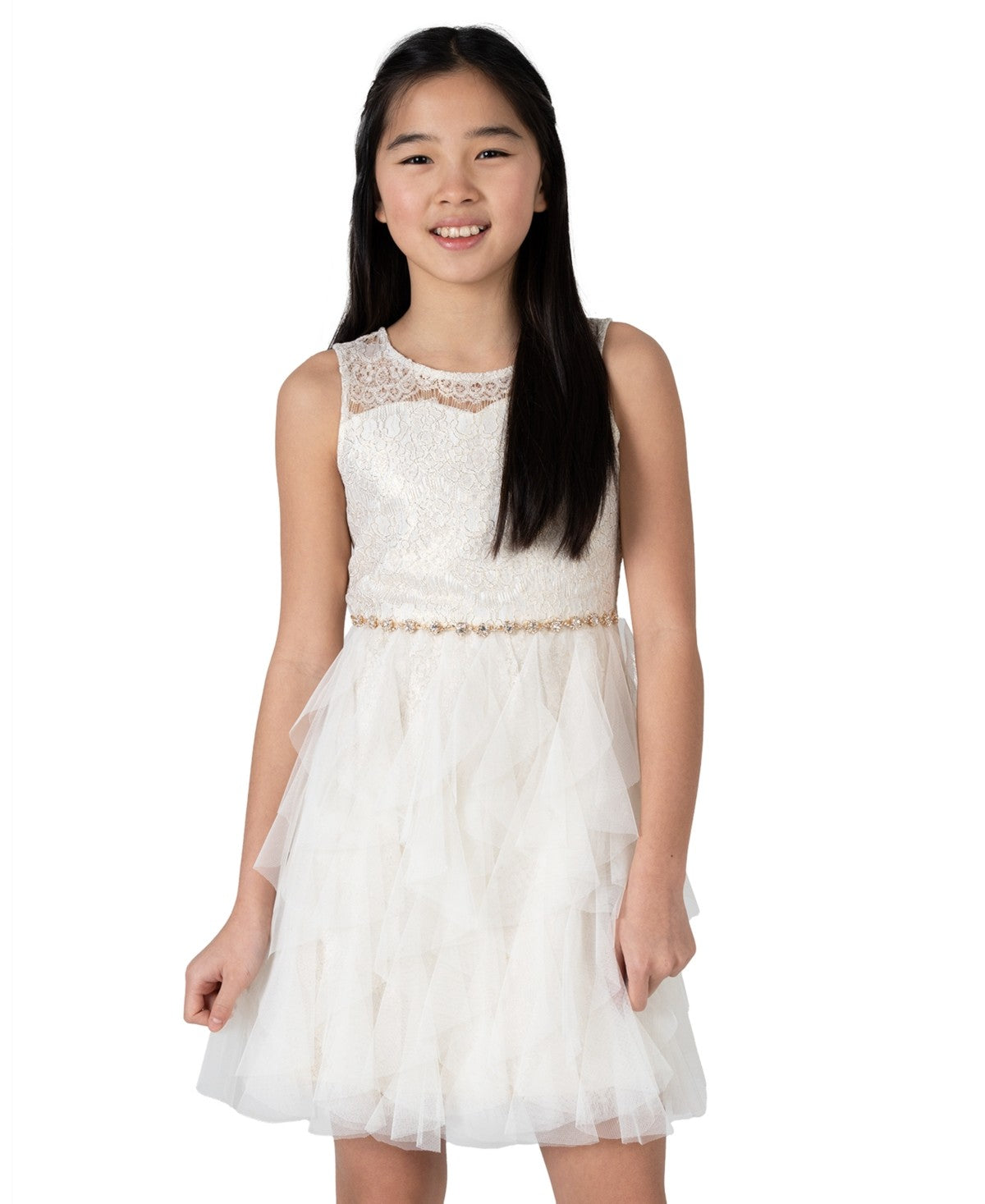 Rare Editions Big Girls Foil Lace Cascade Social Dress - Ivory
