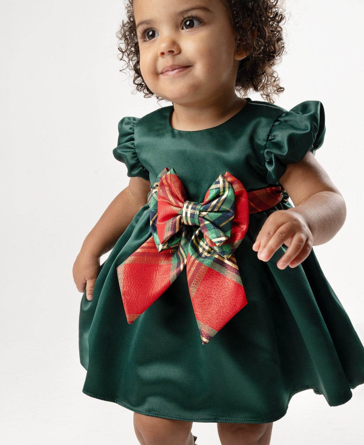 Rare Editions Satin Plaid Dress - Hunter, 3-6 Months girls
