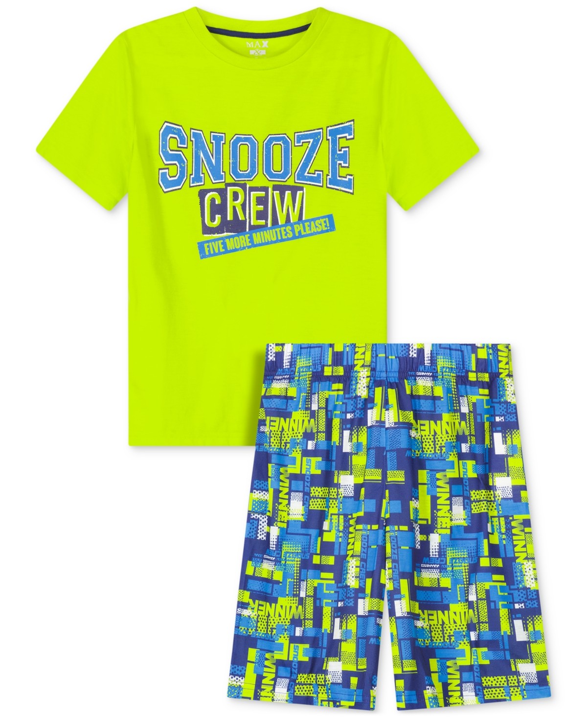 Max and Olivia Boys 2-Pc. Lime Snooze Tee & Short Pajama Set - Lime