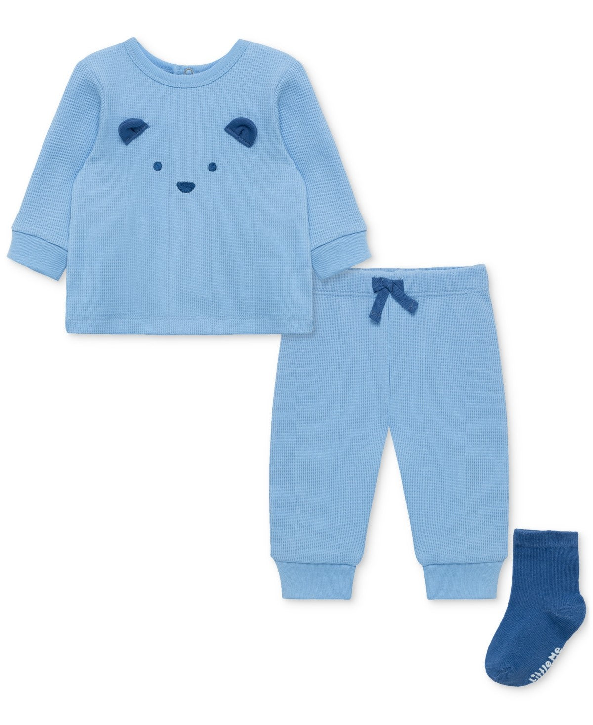 Little Me 3-Pc Bear Waffle-Knit Set, 6 Months - Blue - Boy