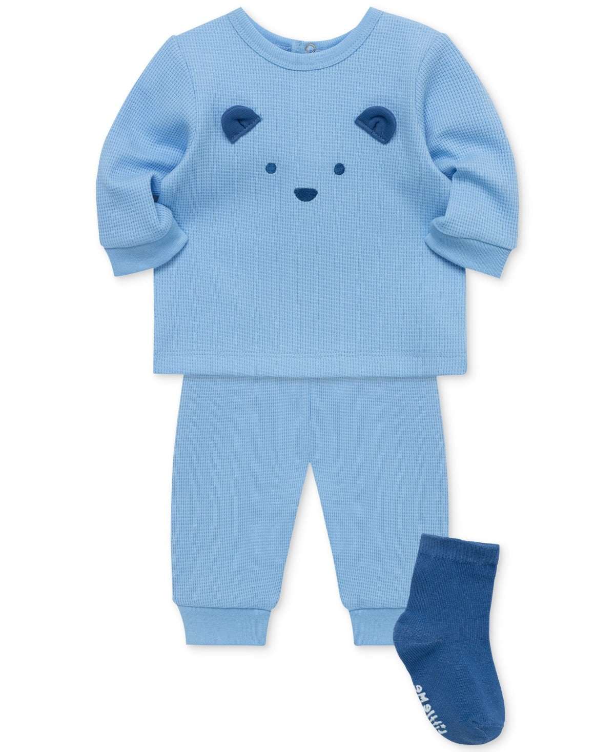 Little Me 3-Pc Bear Waffle-Knit Set, 6 Months - Blue - Boy