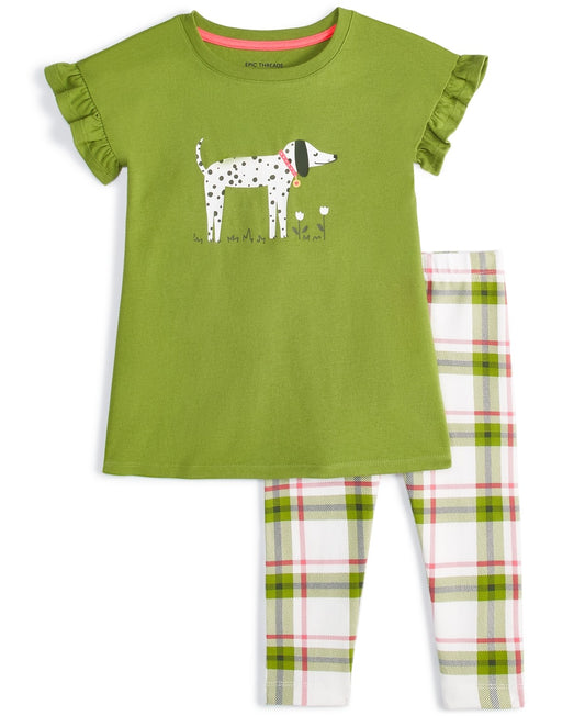 Epic Threads Toddler Girls Dalmatian Graphic Tunic & Plaid Leggings, 2 Piece Set - Angel White