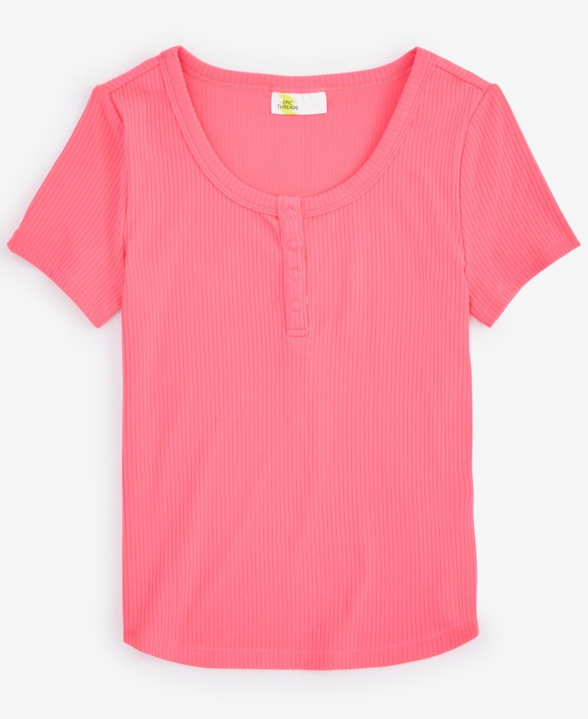 Epic Threads Girls Short-Sleeve Ribbed Henley Top - Vivacious Pink