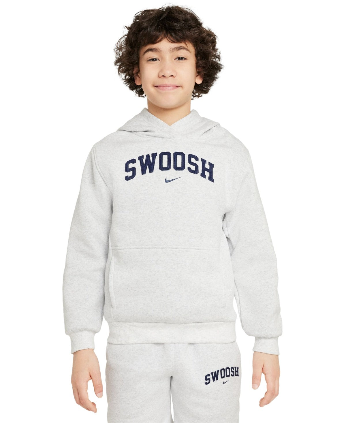 Nike NSW Cozy Club Fleece Hoodie, Birch Heather, Large boys