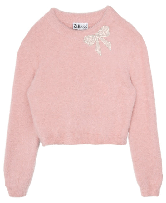 Stella 88 Fuzzy Bow Applique Sweater Blush -girl  Size M