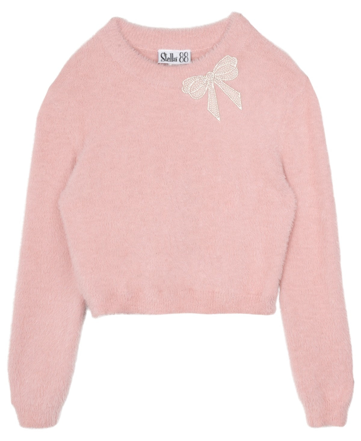 Stella 88 Fuzzy Bow Applique Sweater Blush -girl  Size M