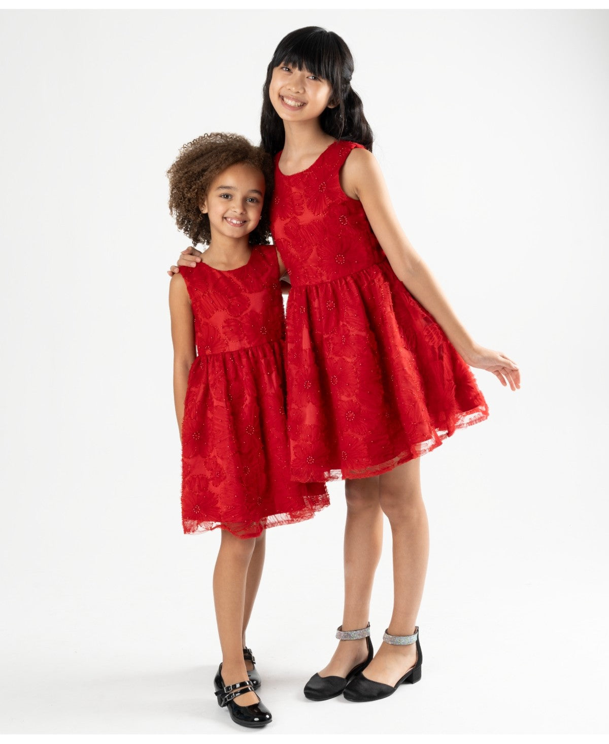 Rare Editions Floral Soutache Dress with Pearls, Size 10 girl Red