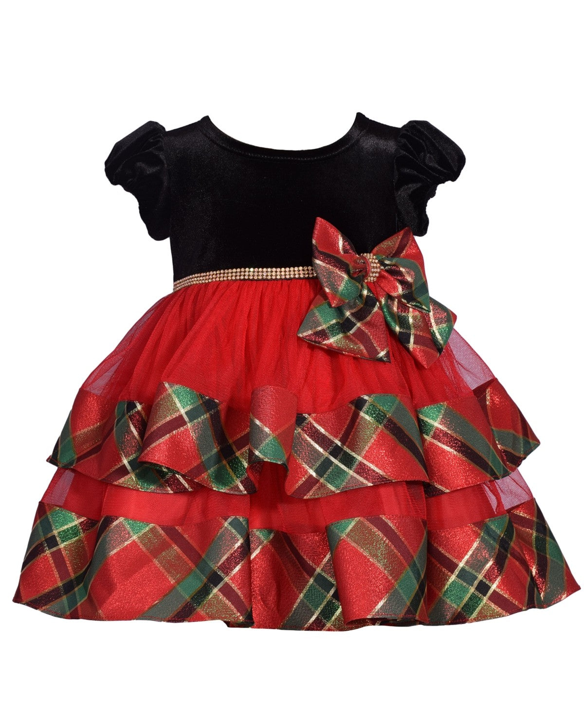 Bonnie Baby Girl Stretch Velvet Tiered Dress Red, 24 Months