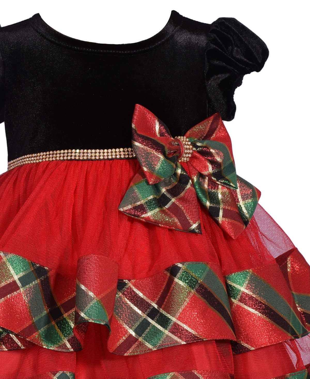 Bonnie Baby Girl Stretch Velvet Tiered Dress Red, 24 Months