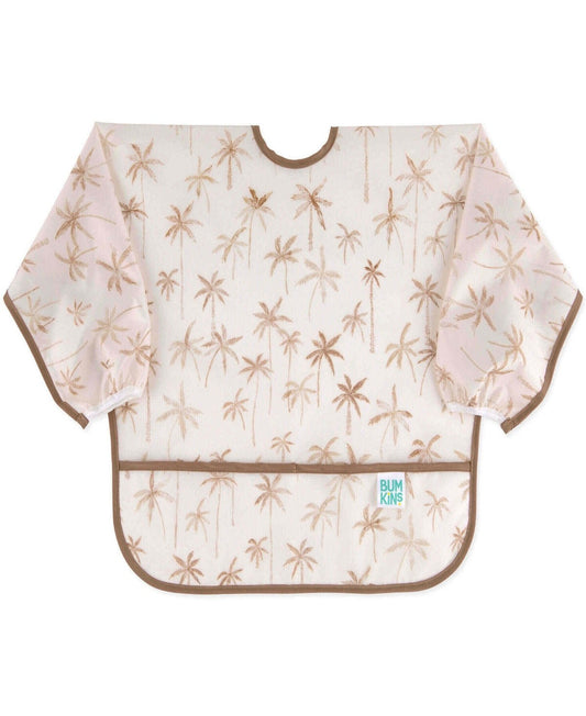 Bumkins Neutral Check Sleeved Bib, One Size, Beige boys