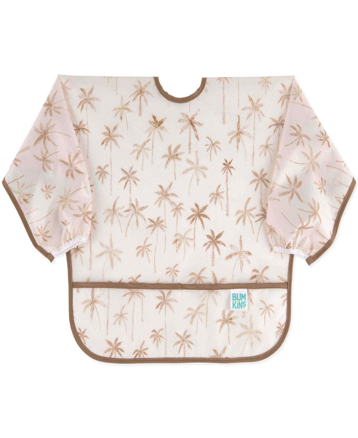 Bumkins Neutral Check Sleeved Bib, One Size, Beige boys