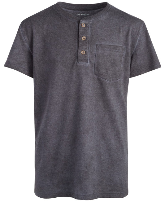 Epic Threads Little and Big Boys Solid Washed Henley T-Shirt - Grey Jewel