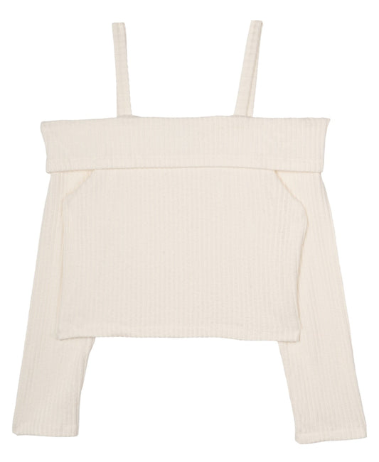 Stella 88 Rib Knit Cold Shoulder Top Ivory, XL girl