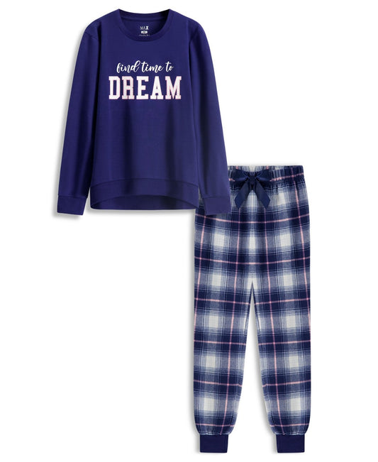 Max & Olivia Girls Plaid Jogger Pajama Set Navy, M (7/8) US