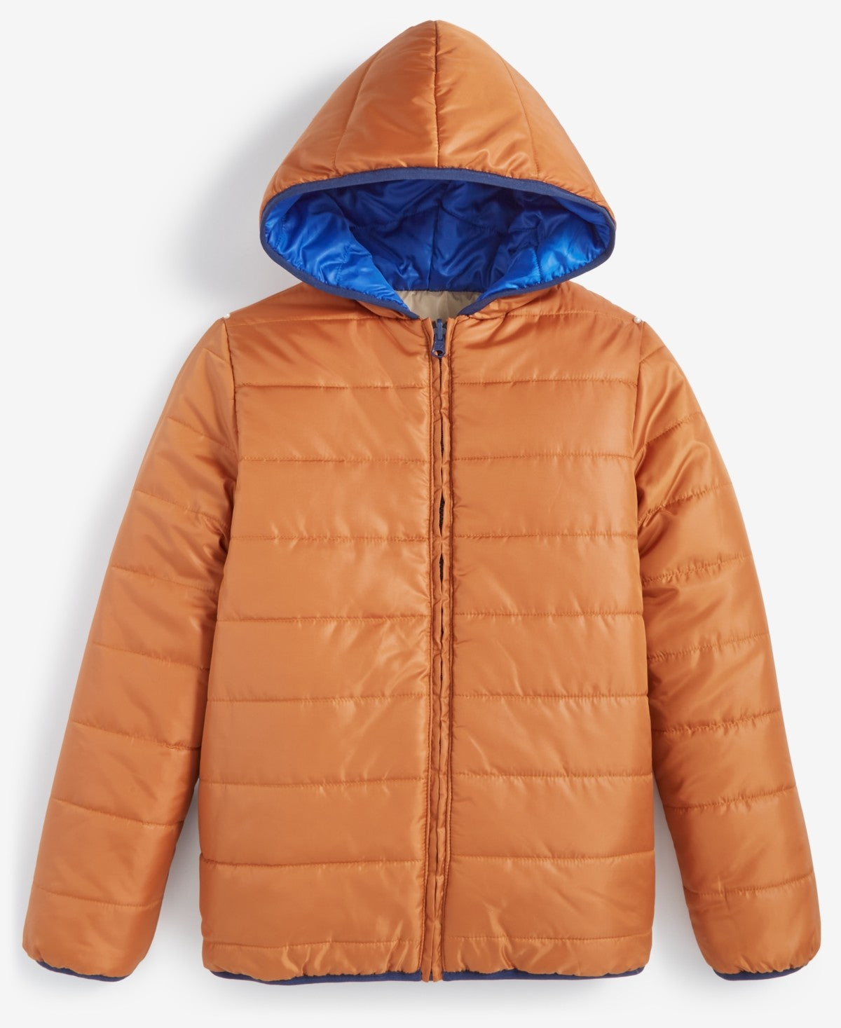 Epic Threads Boys Reversible Hooded Puffer Jacket, L - Brown