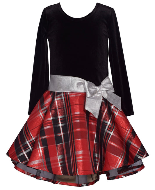 Bonnie Jean Girls Plaid Dress with Side Bow, Size 14 girl