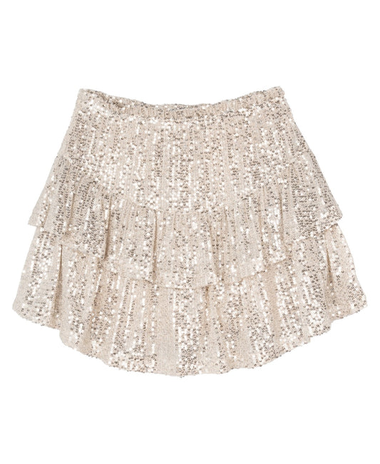 Stella 88 Sequin Mesh Tiered Skirt Ivory, Size L girl
