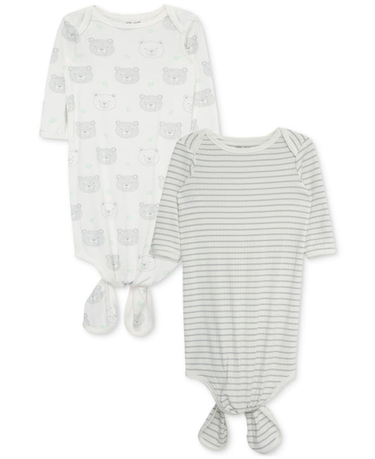 Little Me Baby Bear-Print & Stripes Gowns, 0-3 Months, Pack of 2 - Boy