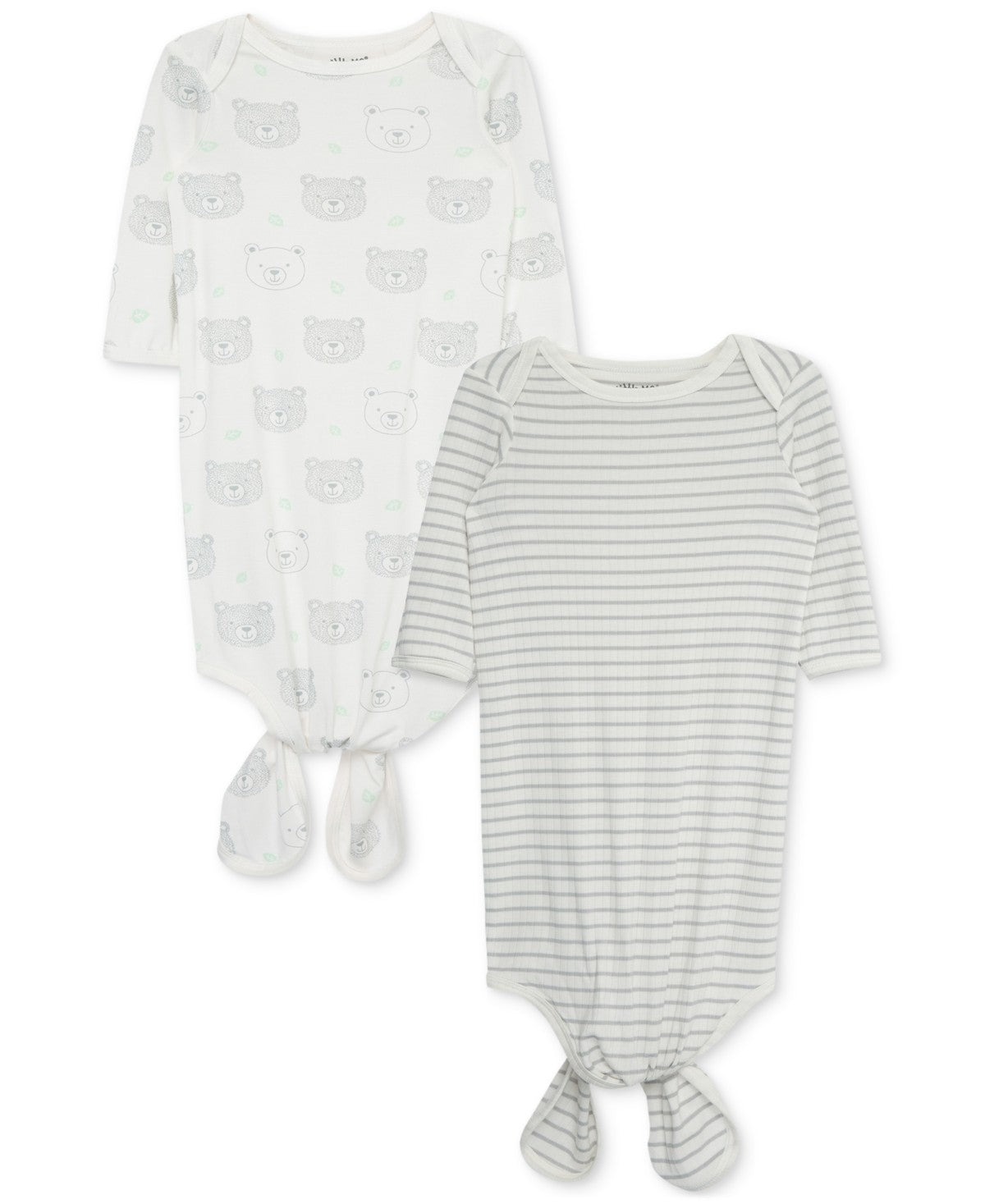 Little Me Baby Bear-Print & Stripes Gowns, 0-3 Months, Pack of 2 - Boy