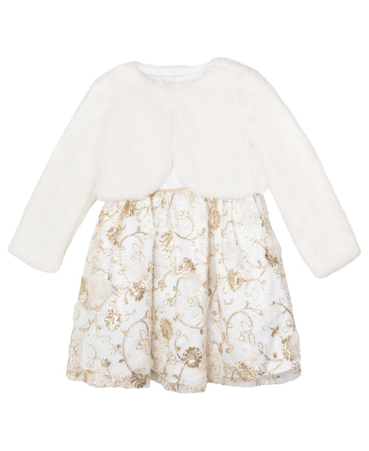 Rare Editions Embroidered Social Dress, 2-Piece Set, Size 2T girl