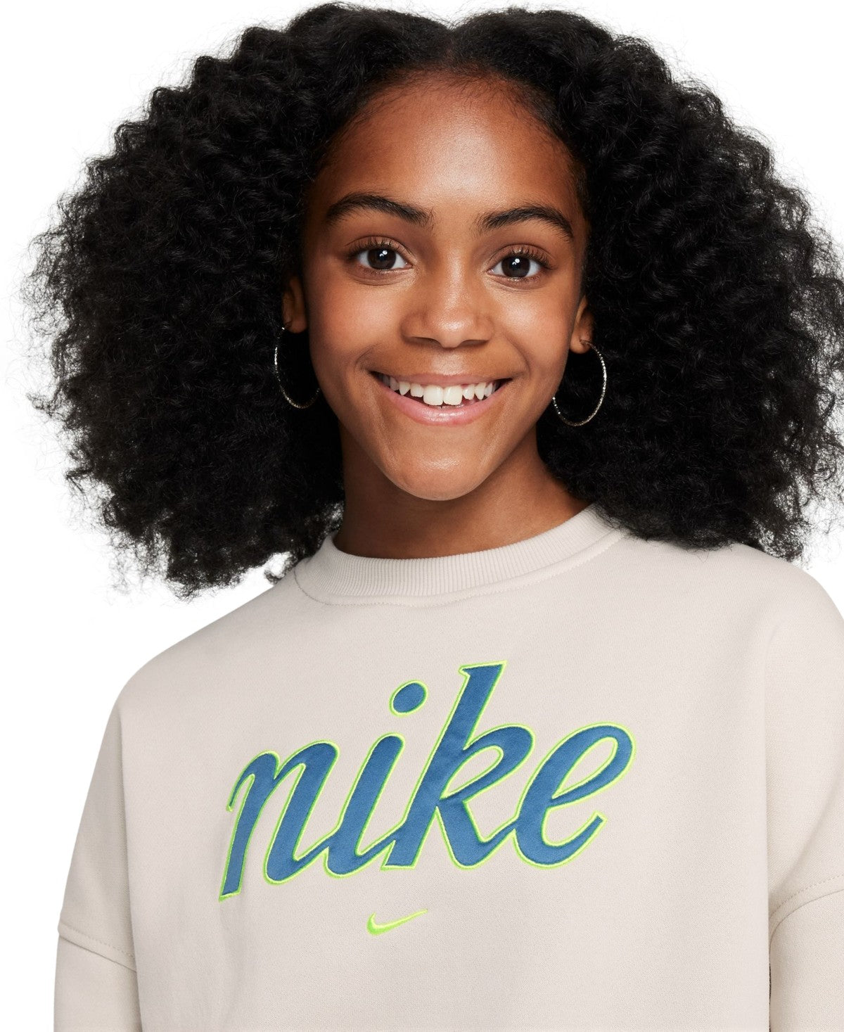 Nike Sportswear Club Fleece Sweatshirt - Light Bone/Volt, Size L Girl