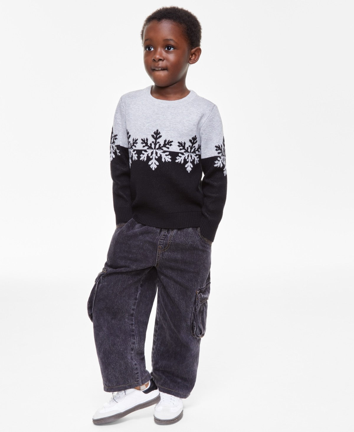 Holiday Lane Toddler Boys Snowflake Crewneck Sweater - Deep Black Combo