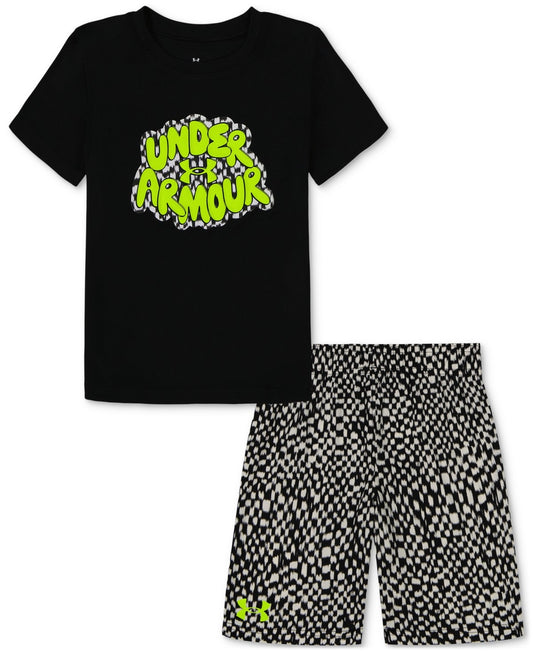 Under Armour Toddler & Little Boys Logo T-Shirt & Printed Shorts, 2 Piece Set - Black