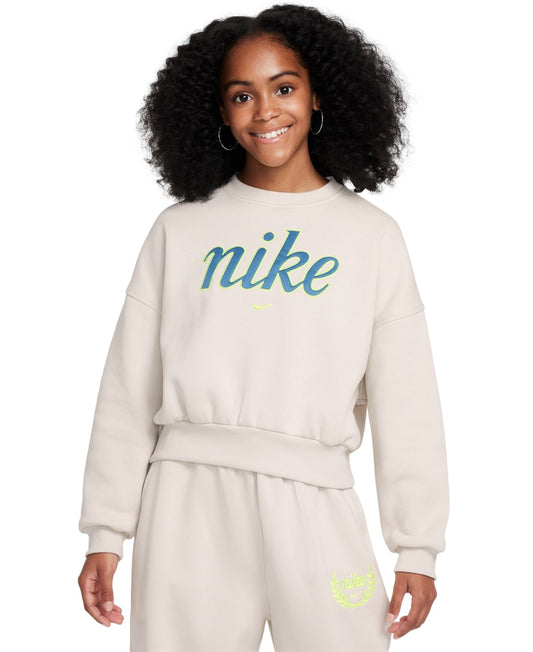 Nike Sportswear Club Fleece Sweatshirt - Light Bone/Volt, M Girl