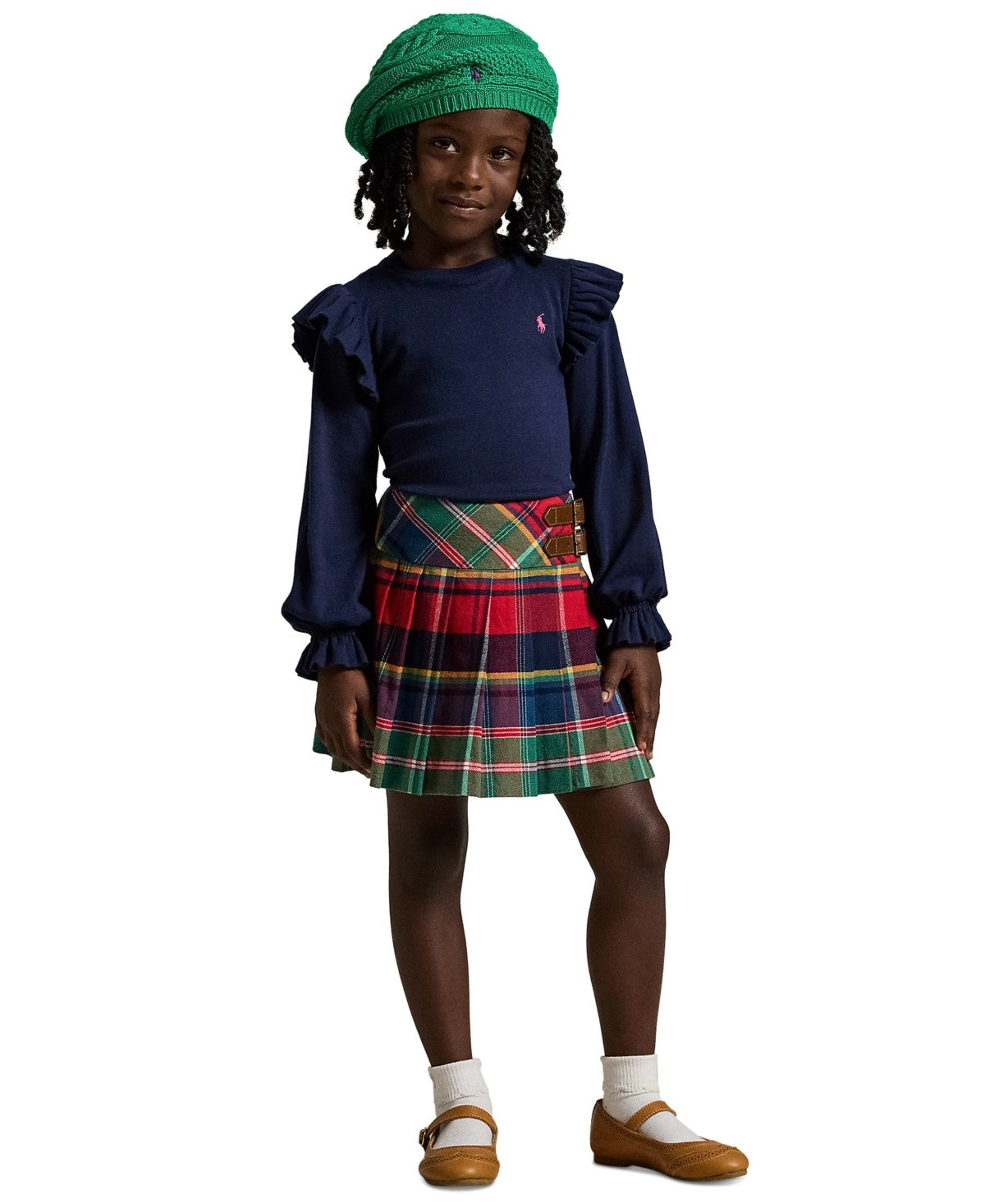 Polo Ralph Lauren Girls Ruffled Long-Sleeve Top 2 - Navy/Pink