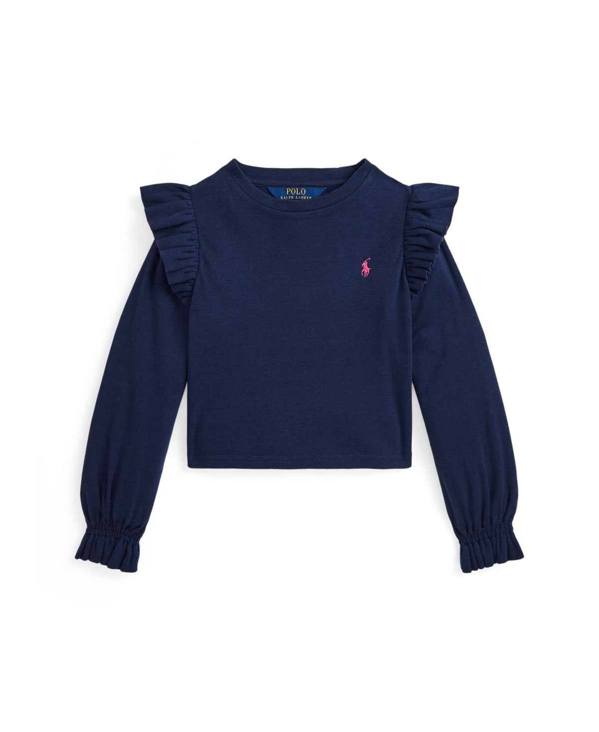 Polo Ralph Lauren Girls Ruffled Long-Sleeve Top 2 - Navy/Pink