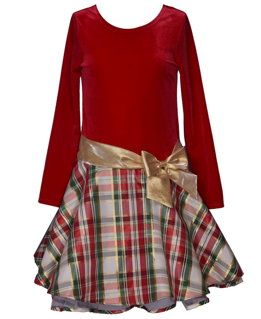 Bonnie Jean Girls Plaid Dress with Side Bow - Size 8
