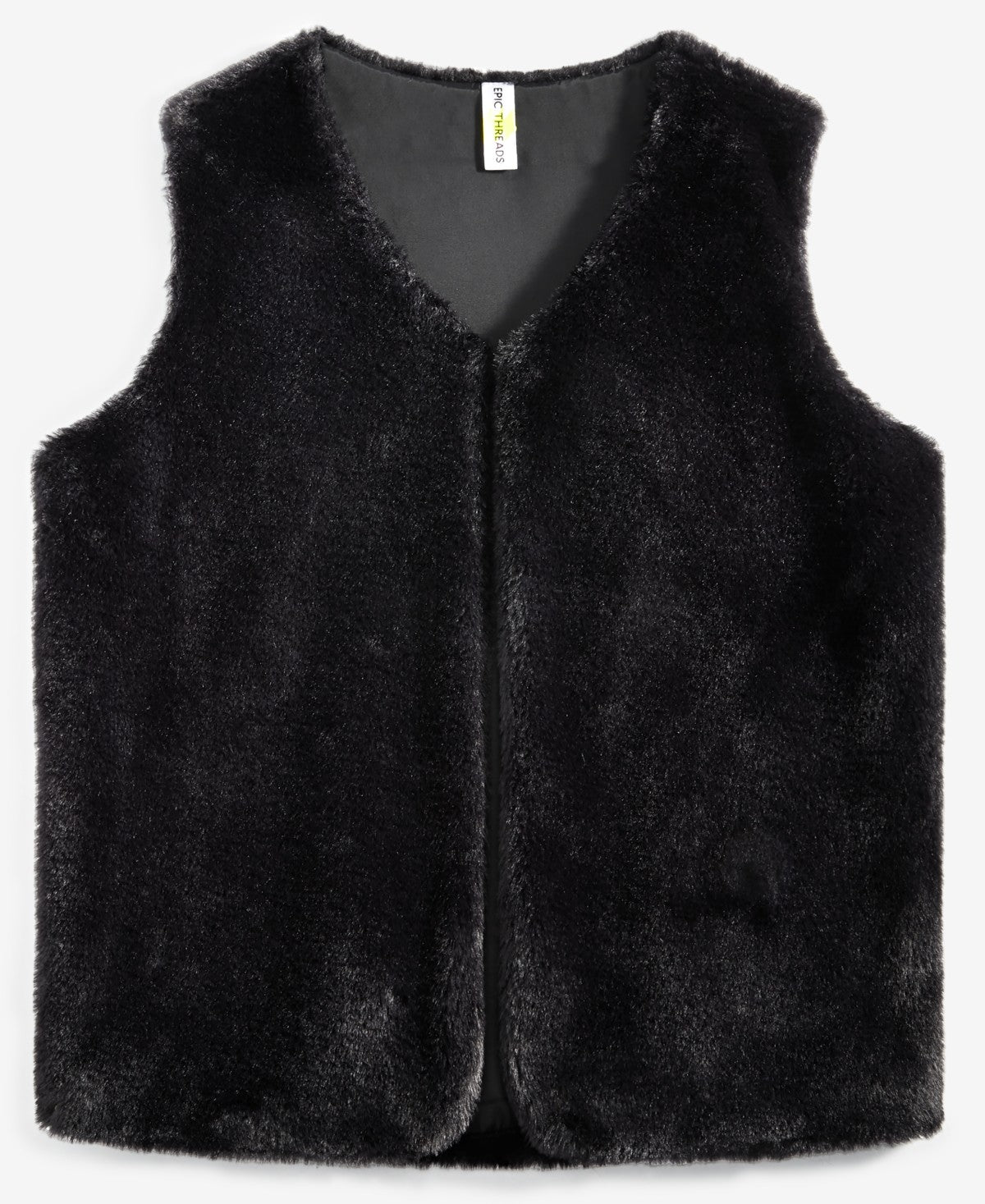 Epic Threads Girls Faux-Fur V-Neck Vest, Size S - Black