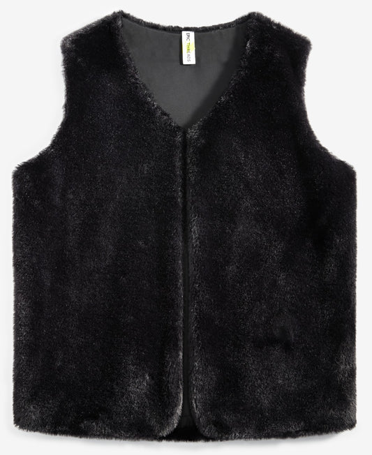Epic Threads Girls Faux-Fur V-Neck Vest, Size S - Black