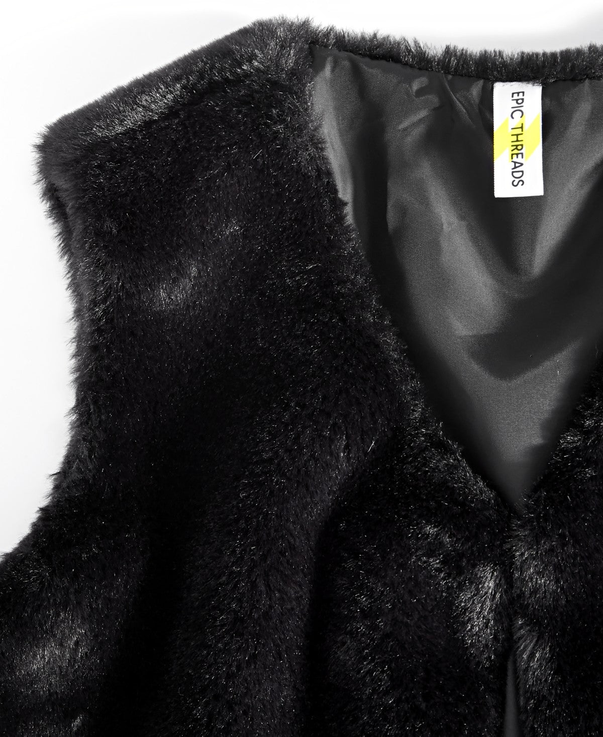 Epic Threads Girls Faux-Fur V-Neck Vest, Size S - Black