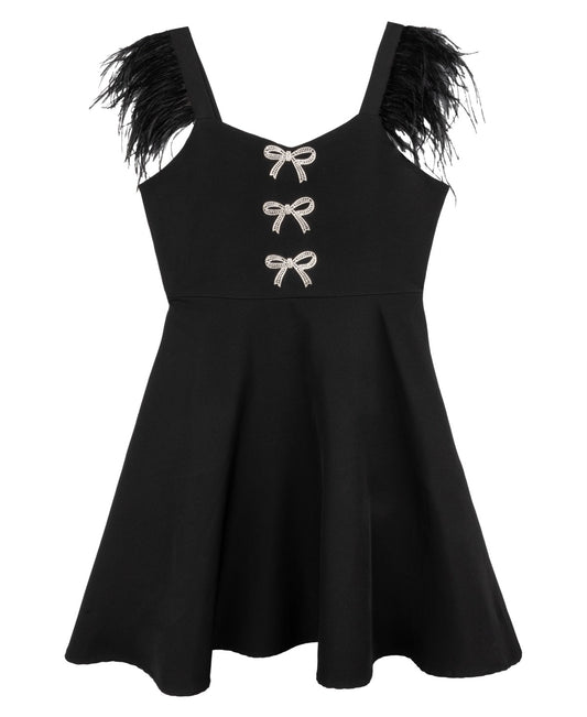 Rare Editions Feather Shoulder Party Dress, Size 7- Black girl