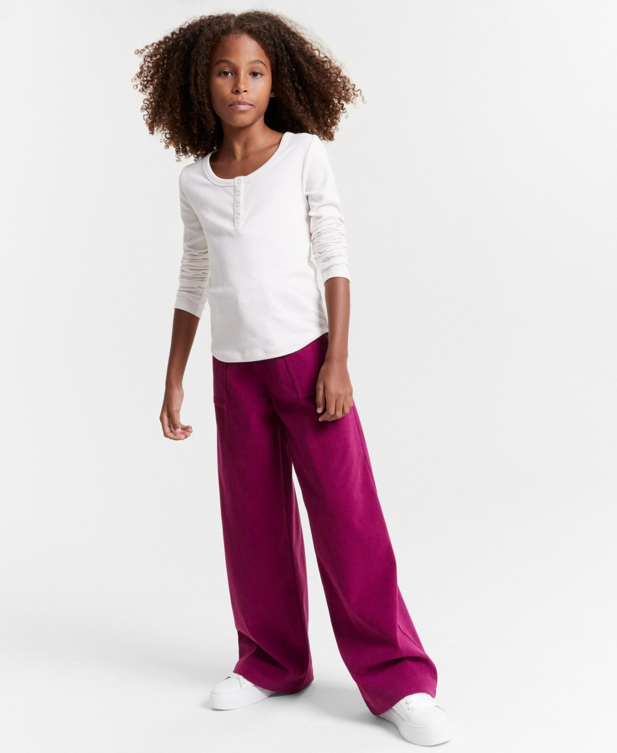 Epic Threads Girls Ribbed-Knit Long-Sleeve Henley - Snowfall White