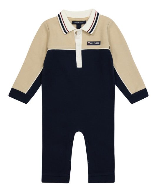 Tommy Hilfiger Boy's Navy Tan Polo Romper, 12 Months