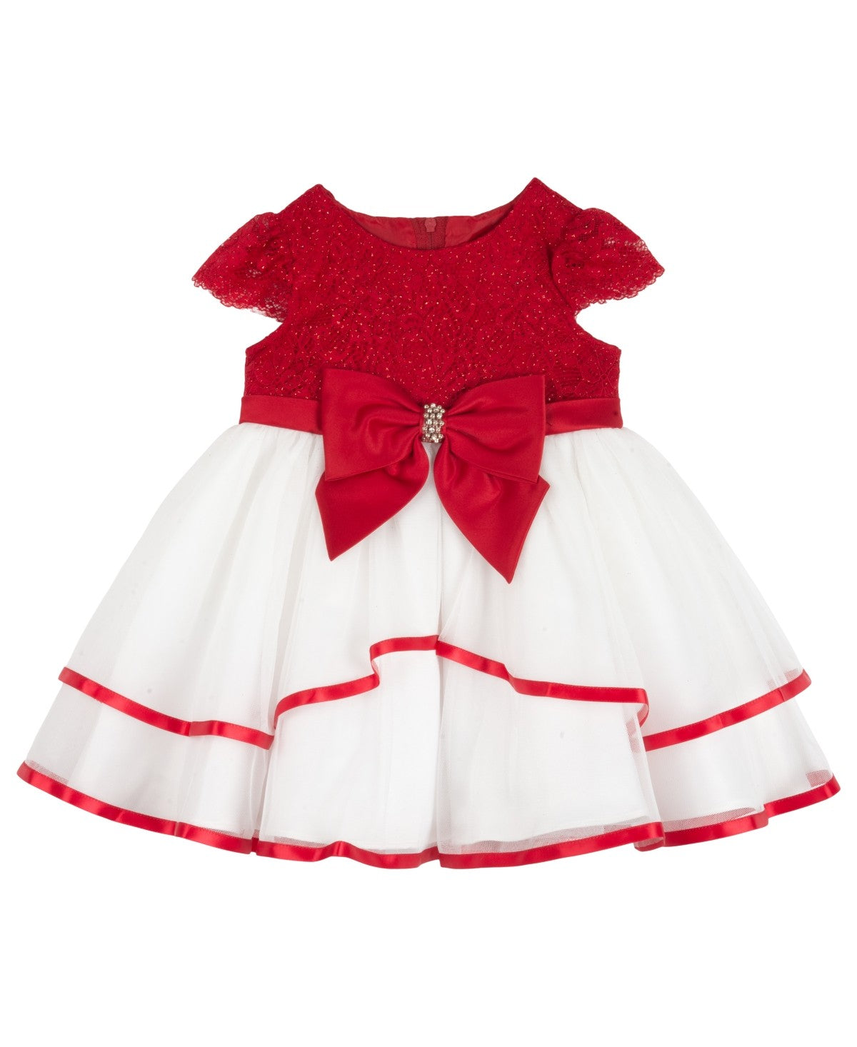 Rare Editions Lace Mesh Dress, Red, 18 Months Girl
