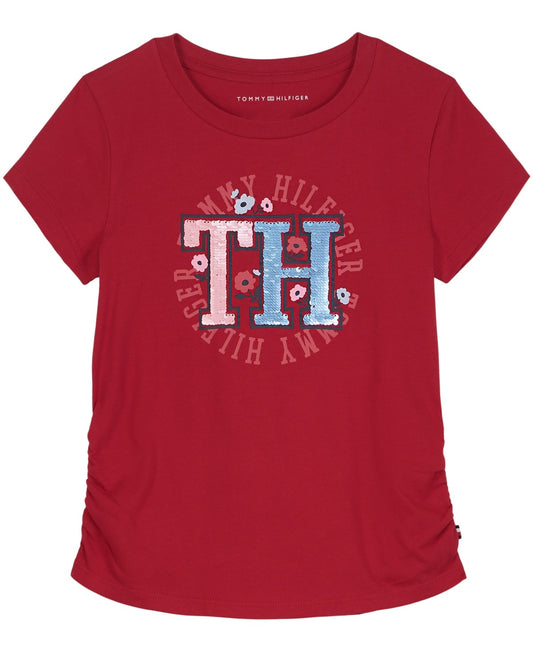 Tommy Hilfiger Sequin Logo T-Shirt Chili Pepper, Size 16