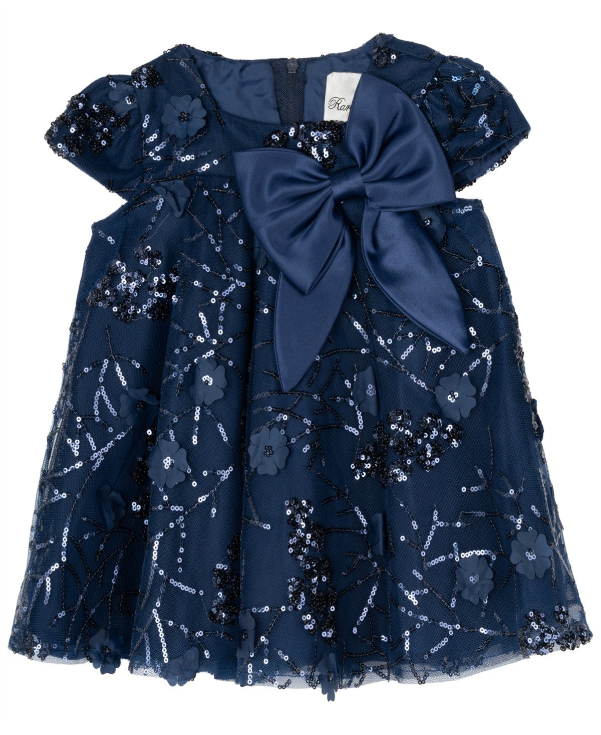 Rare Editions Baby Girl 3D Floral Sequin Dress Navy 3-6M