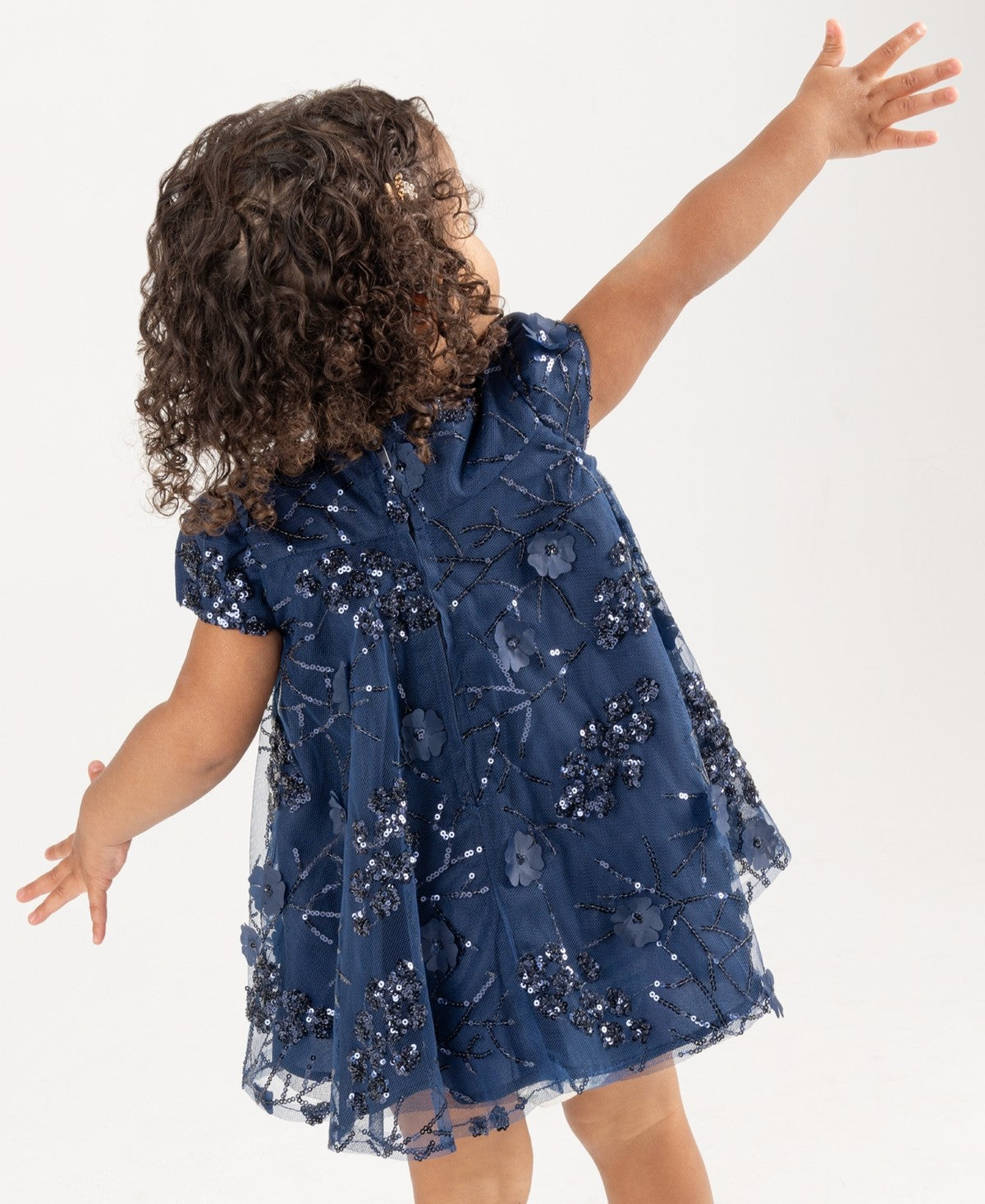 Rare Editions Baby Girl 3D Floral Sequin Dress Navy 3-6M